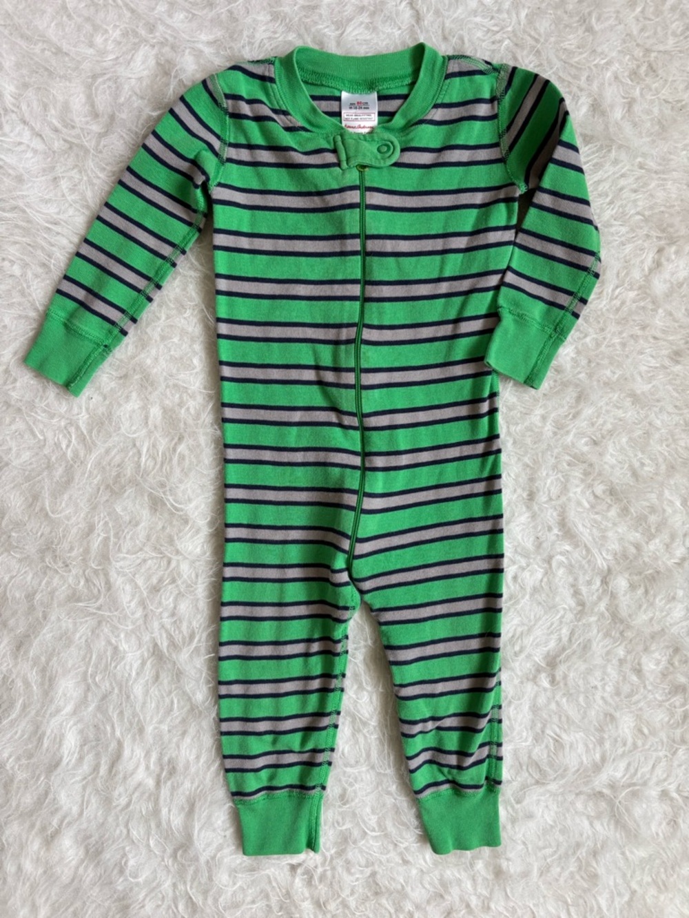 Hanna Andersson Organic Cotton Green, Navy & Gray Striped One Piece Pajamas